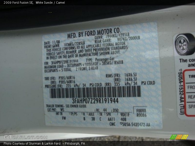 White Suede / Camel 2009 Ford Fusion SE