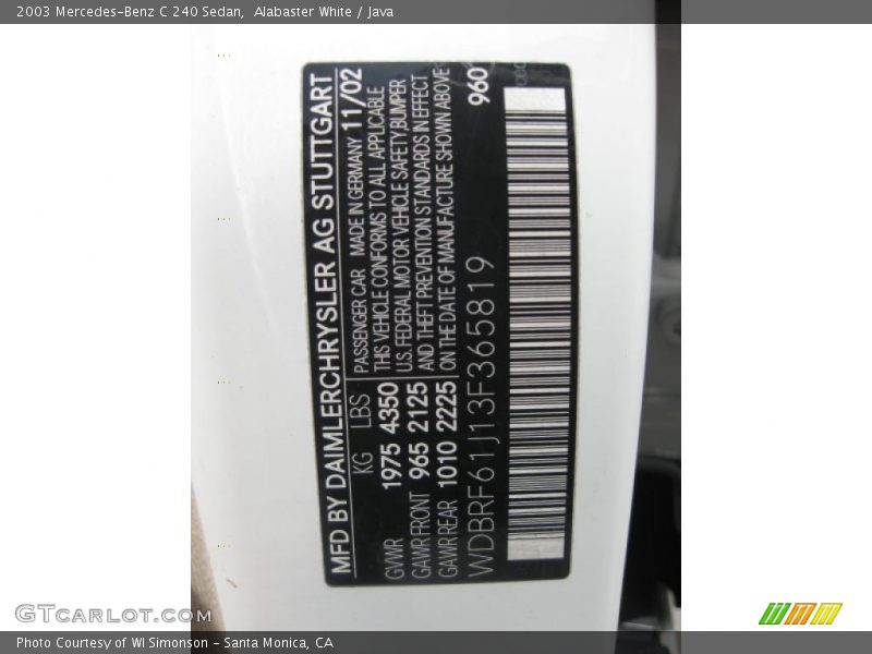 Alabaster White / Java 2003 Mercedes-Benz C 240 Sedan