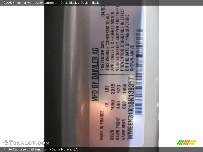 Deep Black / Design Black 2008 Smart fortwo passion cabriolet