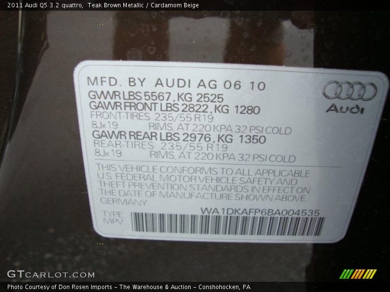 Teak Brown Metallic / Cardamom Beige 2011 Audi Q5 3.2 quattro