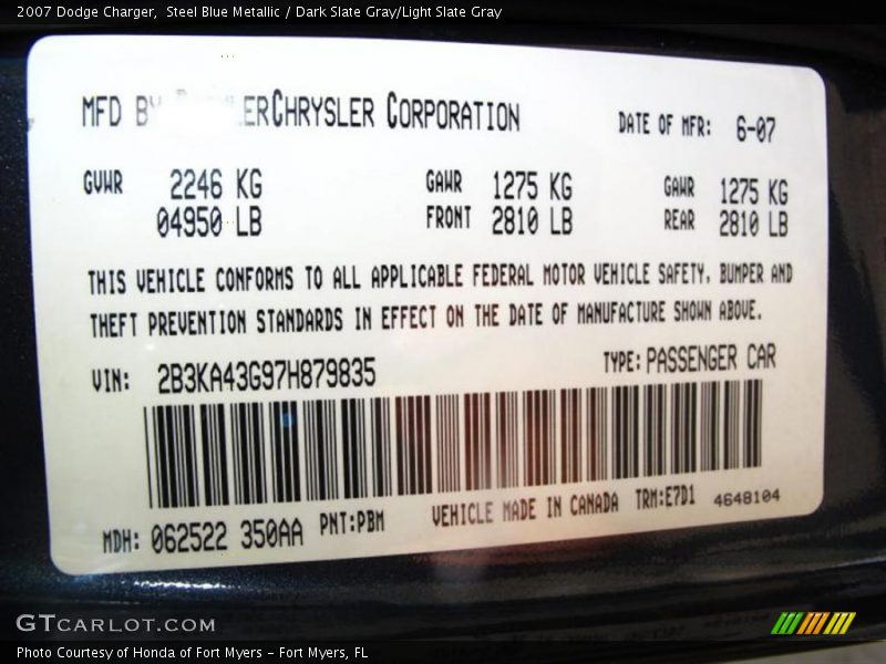 Steel Blue Metallic / Dark Slate Gray/Light Slate Gray 2007 Dodge Charger