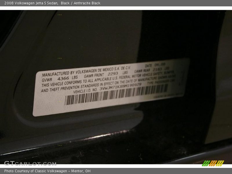 Black / Anthracite Black 2008 Volkswagen Jetta S Sedan
