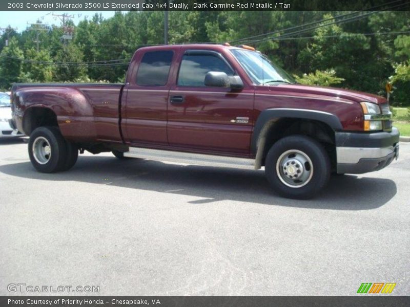 Dark Carmine Red Metallic / Tan 2003 Chevrolet Silverado 3500 LS Extended Cab 4x4 Dually