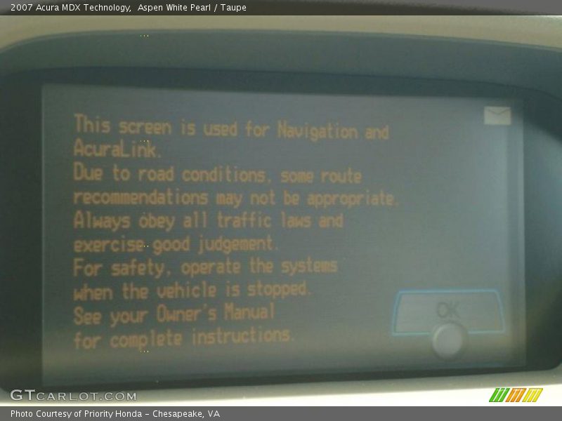 Aspen White Pearl / Taupe 2007 Acura MDX Technology