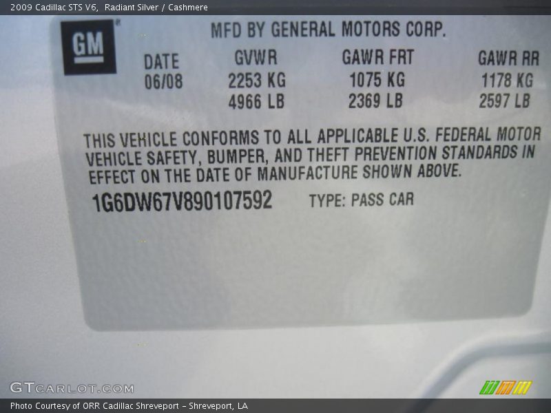 Radiant Silver / Cashmere 2009 Cadillac STS V6