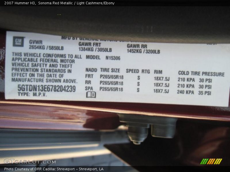 Sonoma Red Metallic / Light Cashmere/Ebony 2007 Hummer H3