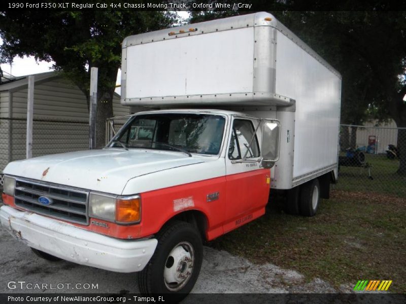 Oxford White / Gray 1990 Ford F350 XLT Regular Cab 4x4 Chassis Moving Truck