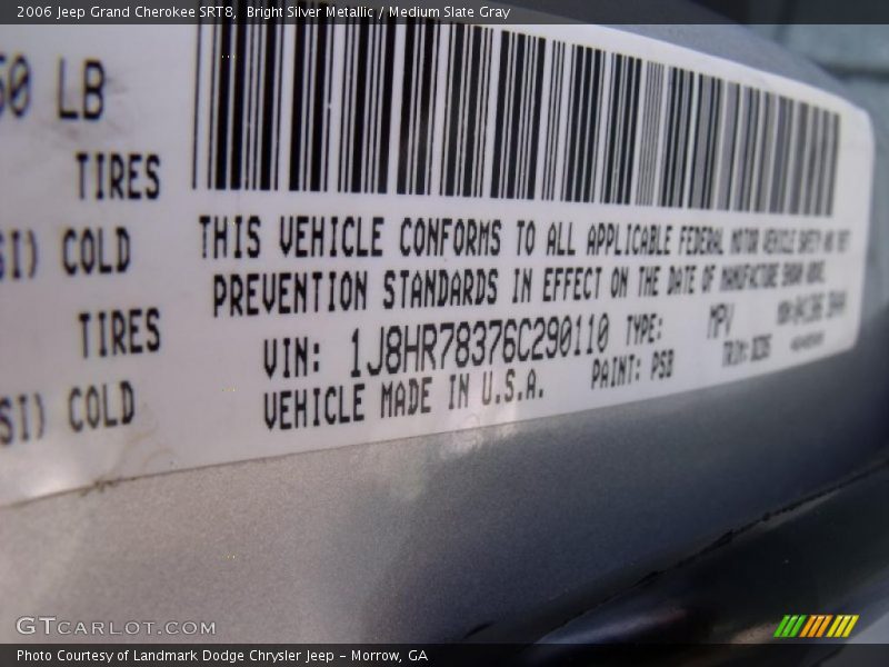 Bright Silver Metallic / Medium Slate Gray 2006 Jeep Grand Cherokee SRT8