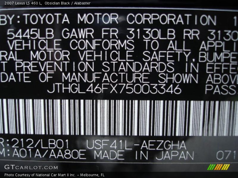 Obsidian Black / Alabaster 2007 Lexus LS 460 L