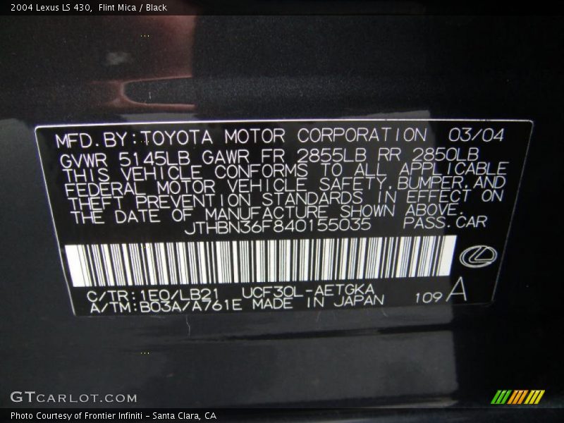 Flint Mica / Black 2004 Lexus LS 430