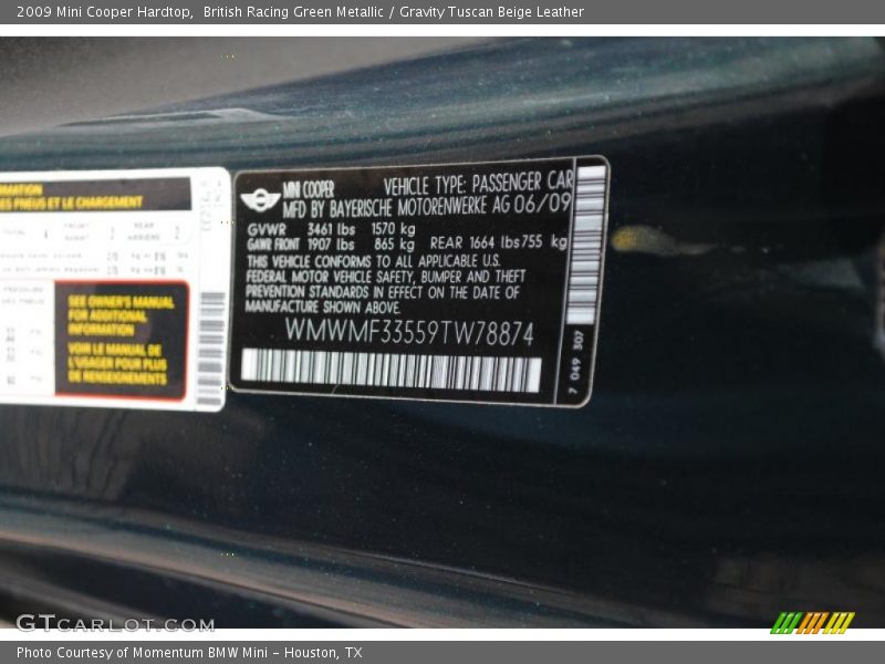 British Racing Green Metallic / Gravity Tuscan Beige Leather 2009 Mini Cooper Hardtop