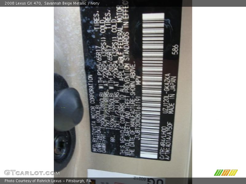 Savannah Beige Metallic / Ivory 2008 Lexus GX 470
