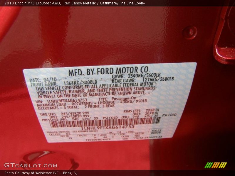 Red Candy Metallic / Cashmere/Fine Line Ebony 2010 Lincoln MKS EcoBoost AWD