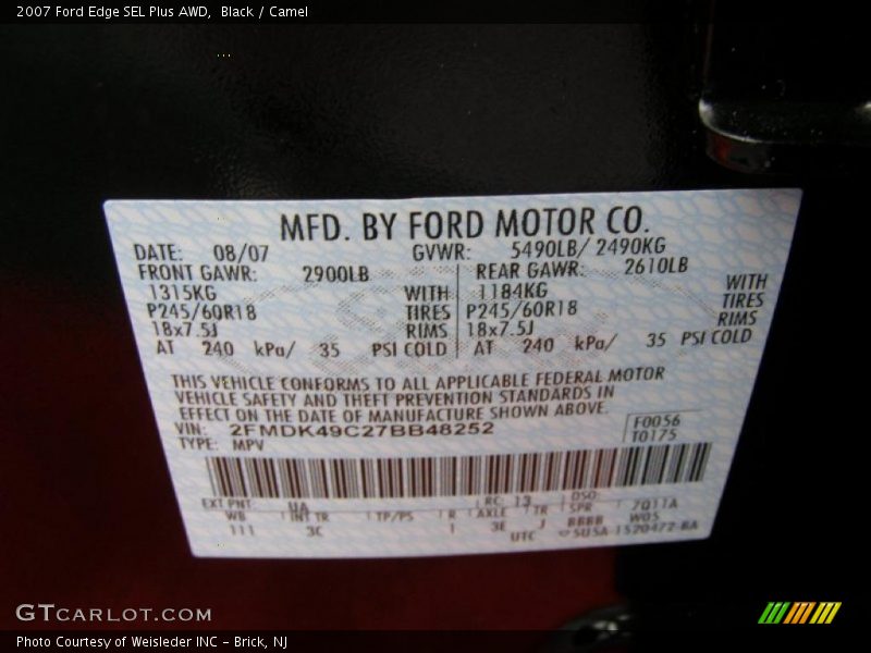 Black / Camel 2007 Ford Edge SEL Plus AWD