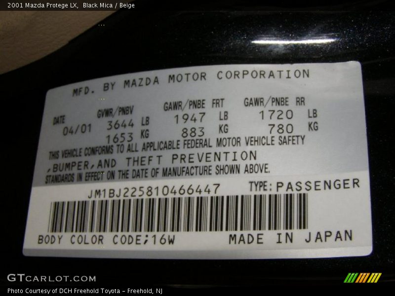 Black Mica / Beige 2001 Mazda Protege LX