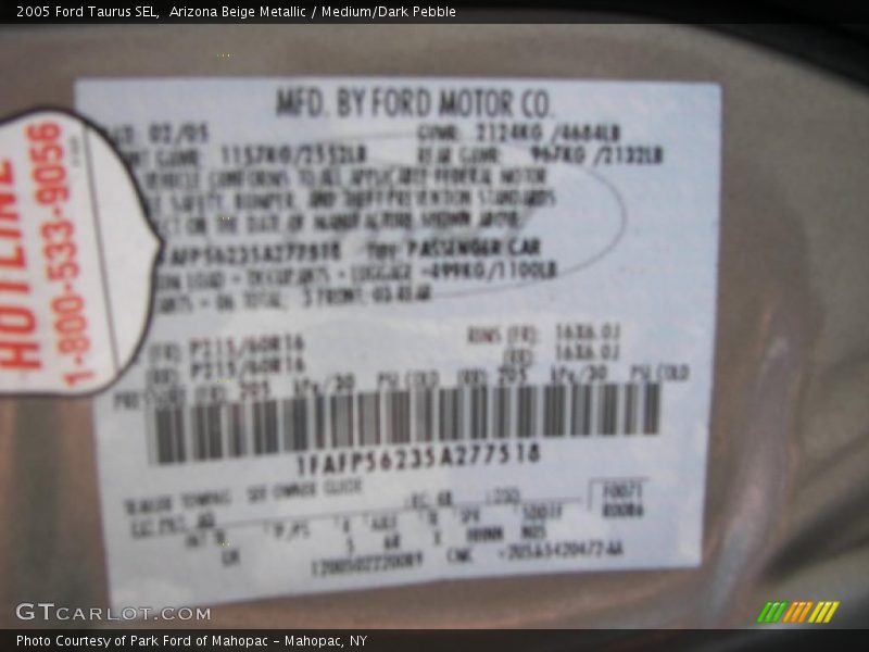 Arizona Beige Metallic / Medium/Dark Pebble 2005 Ford Taurus SEL