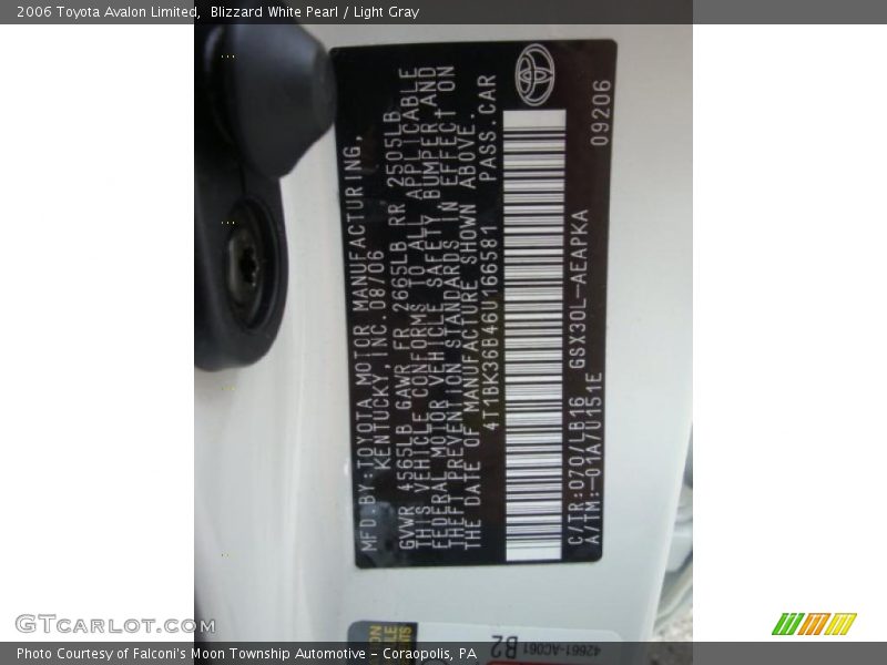 Blizzard White Pearl / Light Gray 2006 Toyota Avalon Limited