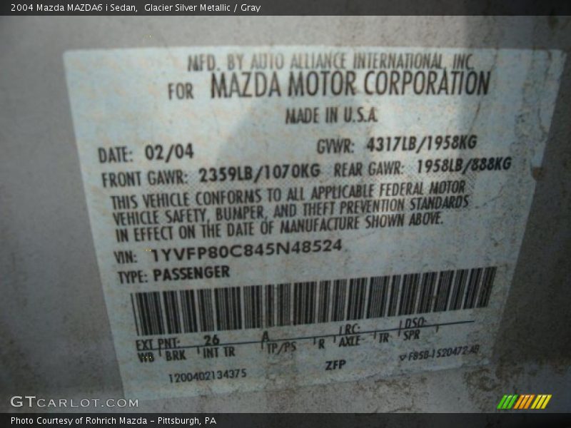 Glacier Silver Metallic / Gray 2004 Mazda MAZDA6 i Sedan