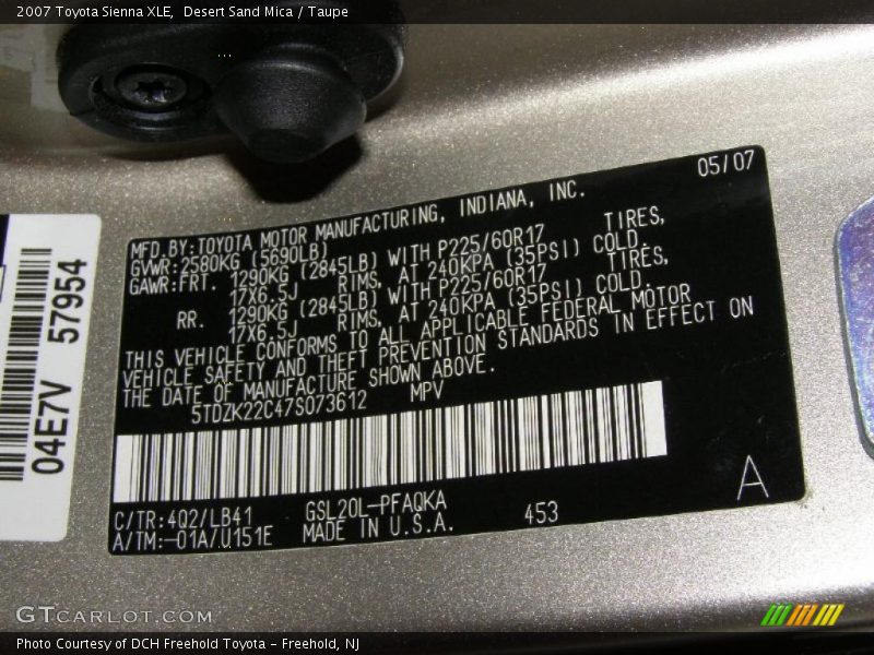 Desert Sand Mica / Taupe 2007 Toyota Sienna XLE