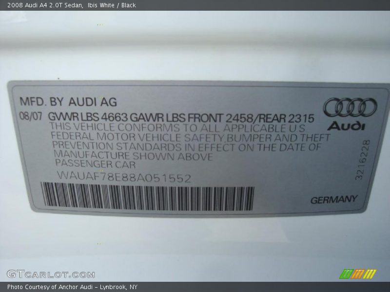 Ibis White / Black 2008 Audi A4 2.0T Sedan