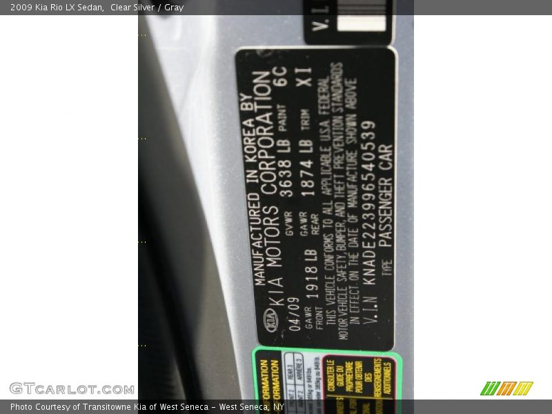 Clear Silver / Gray 2009 Kia Rio LX Sedan