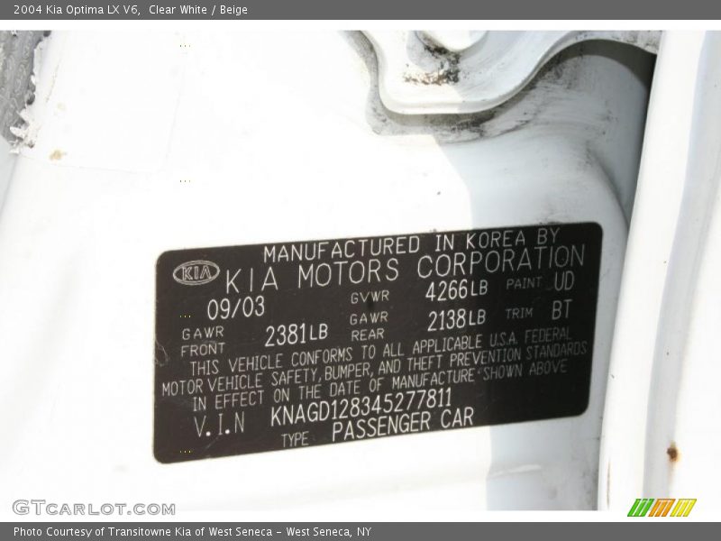 Clear White / Beige 2004 Kia Optima LX V6
