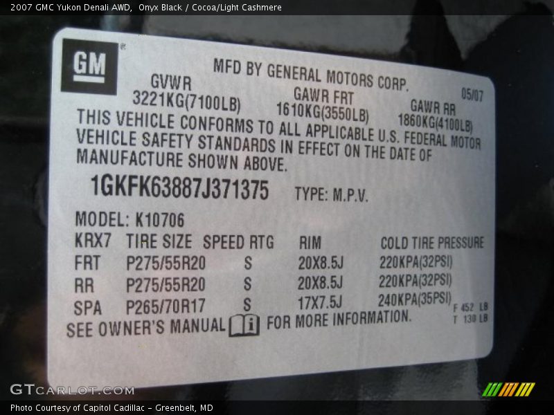 Onyx Black / Cocoa/Light Cashmere 2007 GMC Yukon Denali AWD