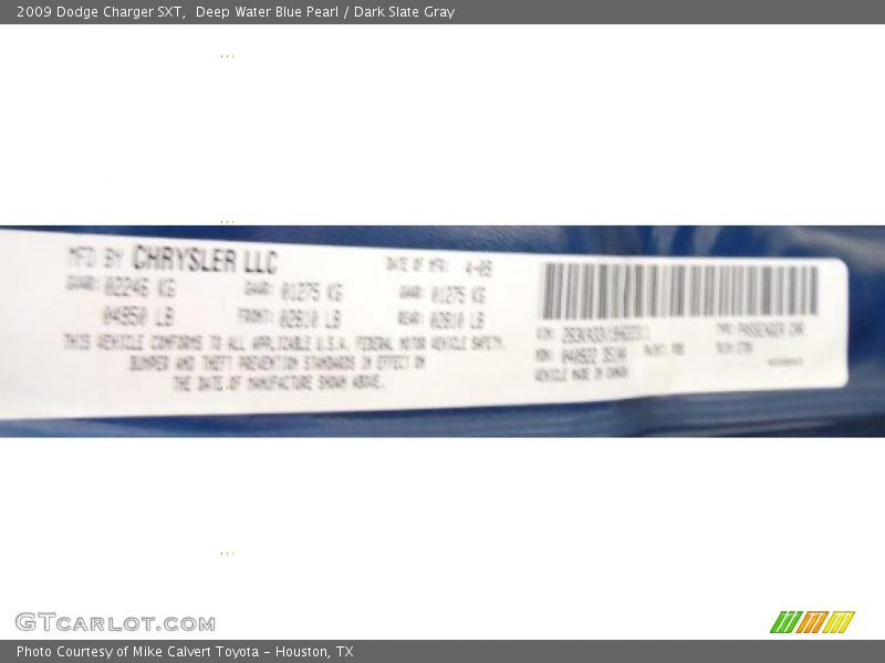 Deep Water Blue Pearl / Dark Slate Gray 2009 Dodge Charger SXT