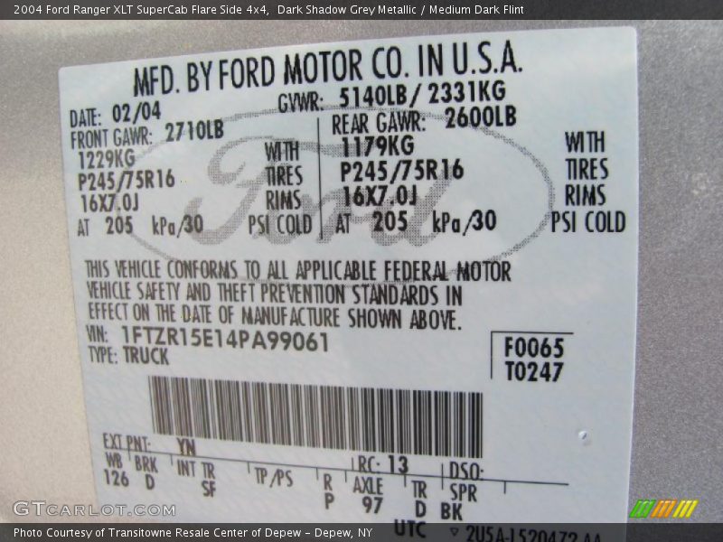 Dark Shadow Grey Metallic / Medium Dark Flint 2004 Ford Ranger XLT SuperCab Flare Side 4x4