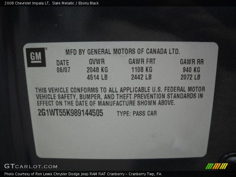 Slate Metallic / Ebony Black 2008 Chevrolet Impala LT