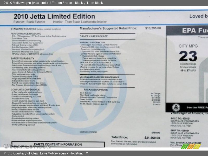 Black / Titan Black 2010 Volkswagen Jetta Limited Edition Sedan