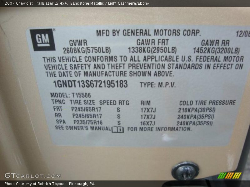 Sandstone Metallic / Light Cashmere/Ebony 2007 Chevrolet TrailBlazer LS 4x4