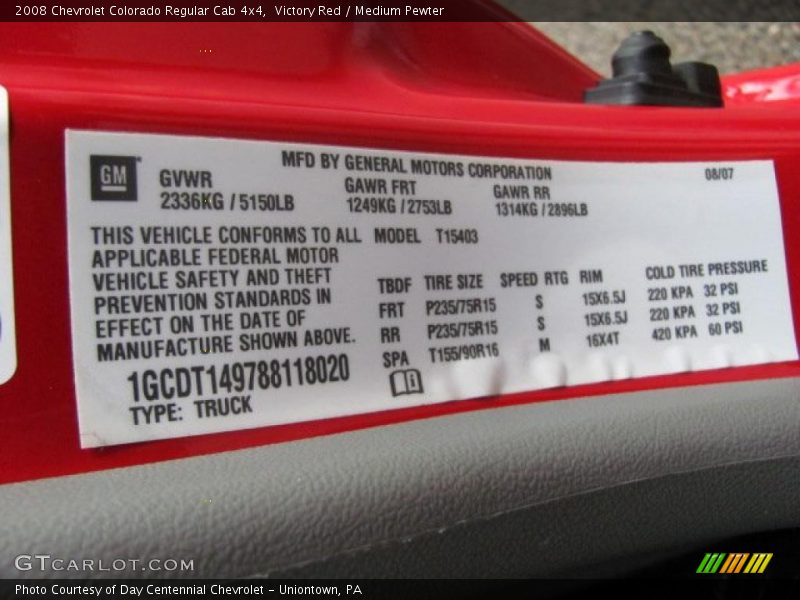 Victory Red / Medium Pewter 2008 Chevrolet Colorado Regular Cab 4x4