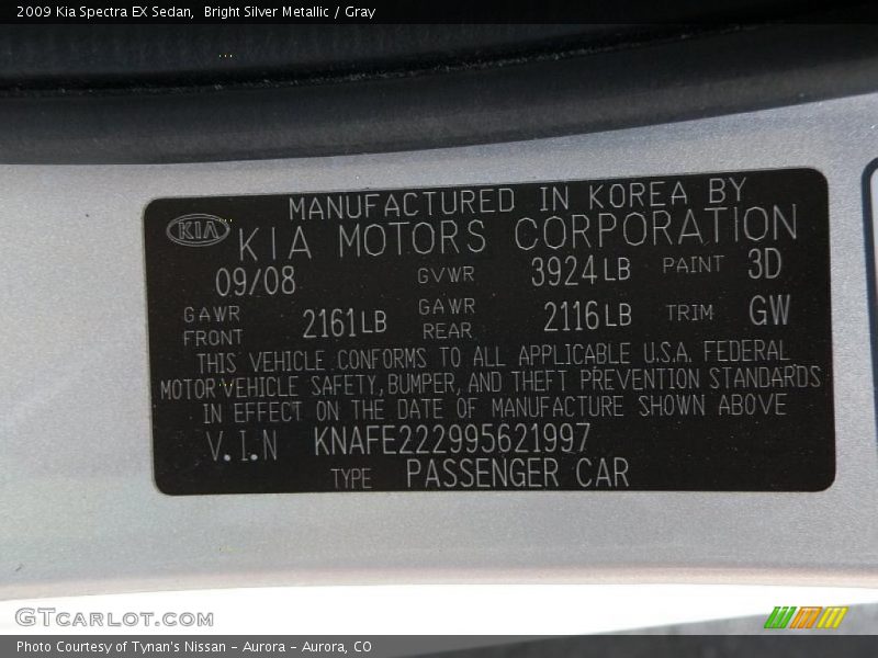 Bright Silver Metallic / Gray 2009 Kia Spectra EX Sedan