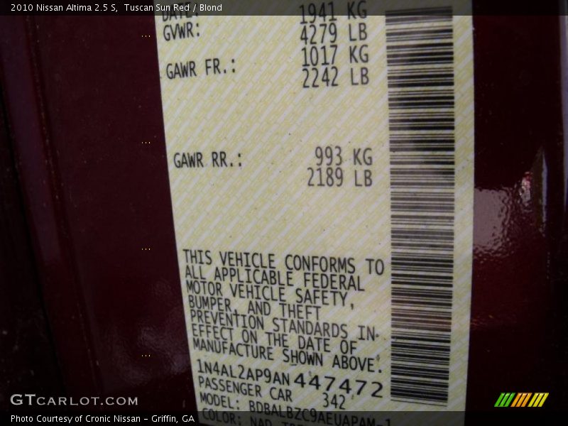 Tuscan Sun Red / Blond 2010 Nissan Altima 2.5 S