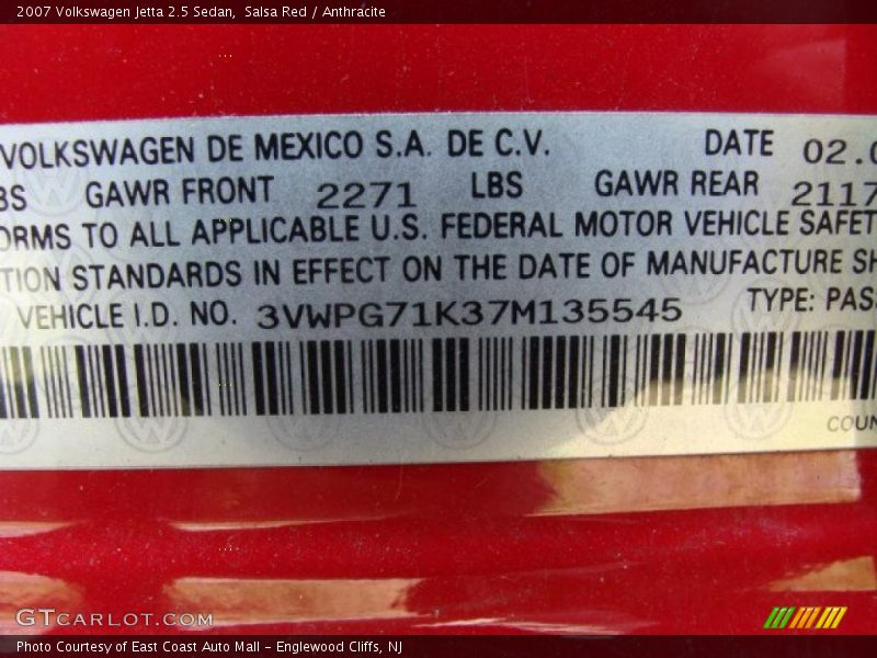 Salsa Red / Anthracite 2007 Volkswagen Jetta 2.5 Sedan