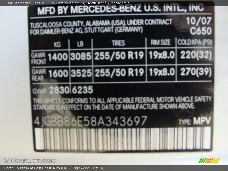 Arctic White / Macadamia 2008 Mercedes-Benz ML 350 4Matic Edition 10