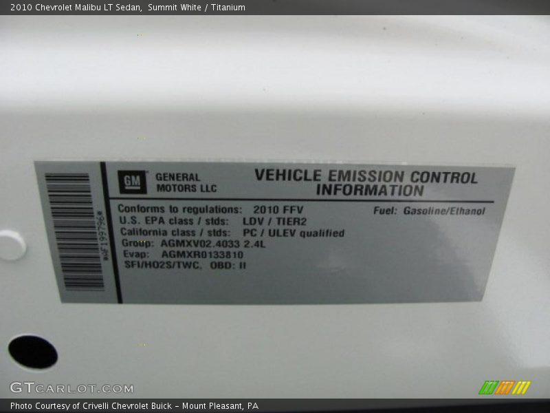 Summit White / Titanium 2010 Chevrolet Malibu LT Sedan