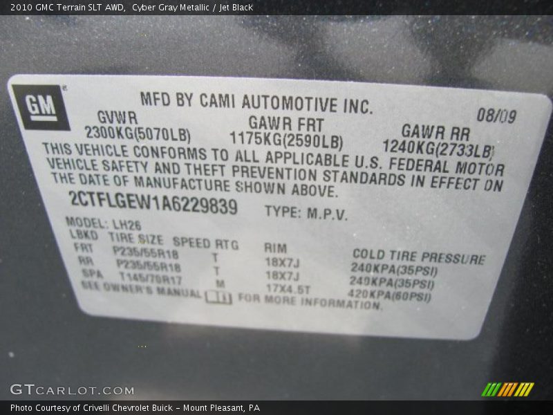 Cyber Gray Metallic / Jet Black 2010 GMC Terrain SLT AWD