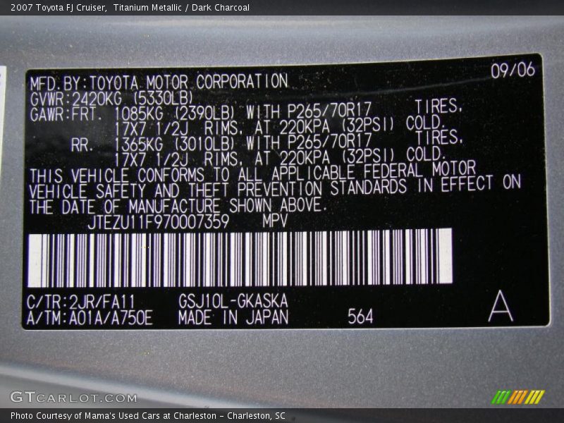 Titanium Metallic / Dark Charcoal 2007 Toyota FJ Cruiser