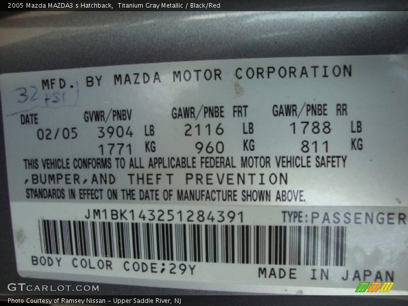 Titanium Gray Metallic / Black/Red 2005 Mazda MAZDA3 s Hatchback