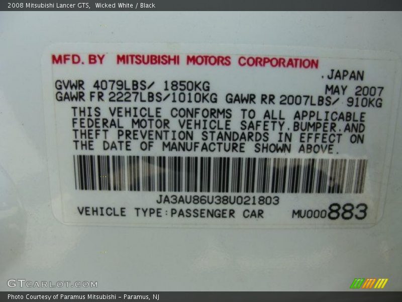 Wicked White / Black 2008 Mitsubishi Lancer GTS