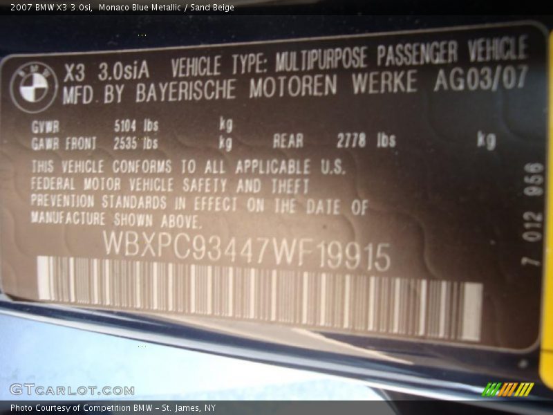 Monaco Blue Metallic / Sand Beige 2007 BMW X3 3.0si
