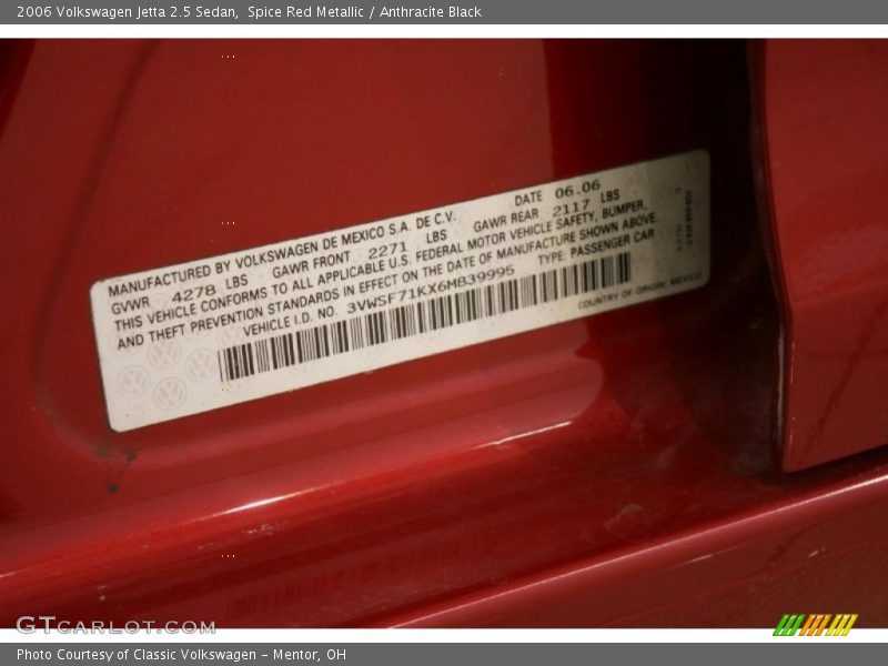 Spice Red Metallic / Anthracite Black 2006 Volkswagen Jetta 2.5 Sedan
