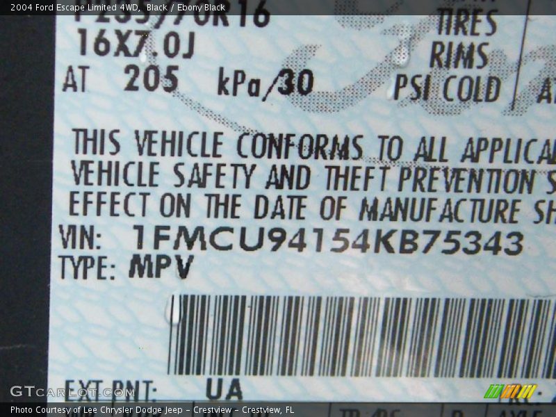 Black / Ebony Black 2004 Ford Escape Limited 4WD