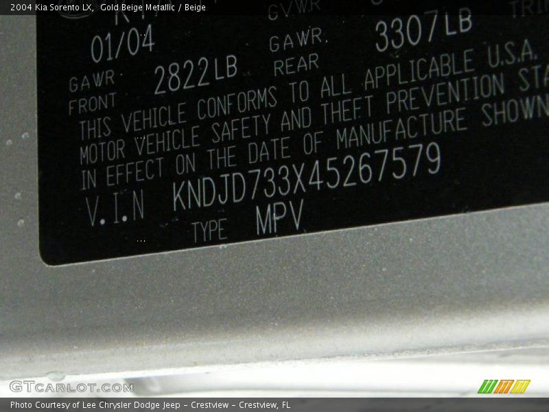 Gold Beige Metallic / Beige 2004 Kia Sorento LX