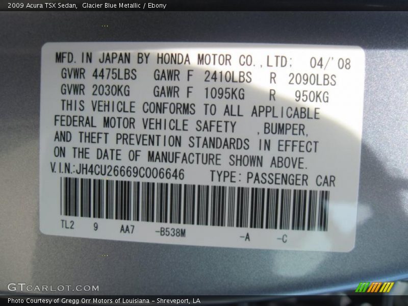 B538M - 2009 Acura TSX Sedan