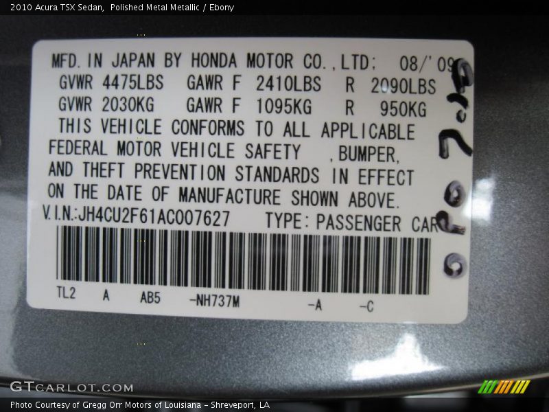 Polished Metal Metallic / Ebony 2010 Acura TSX Sedan