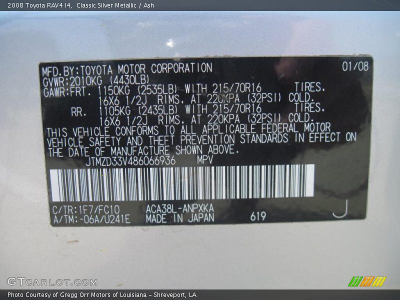 Classic Silver Metallic / Ash 2008 Toyota RAV4 I4