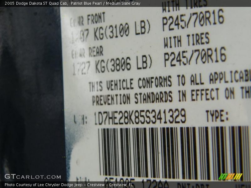 Patriot Blue Pearl / Medium Slate Gray 2005 Dodge Dakota ST Quad Cab